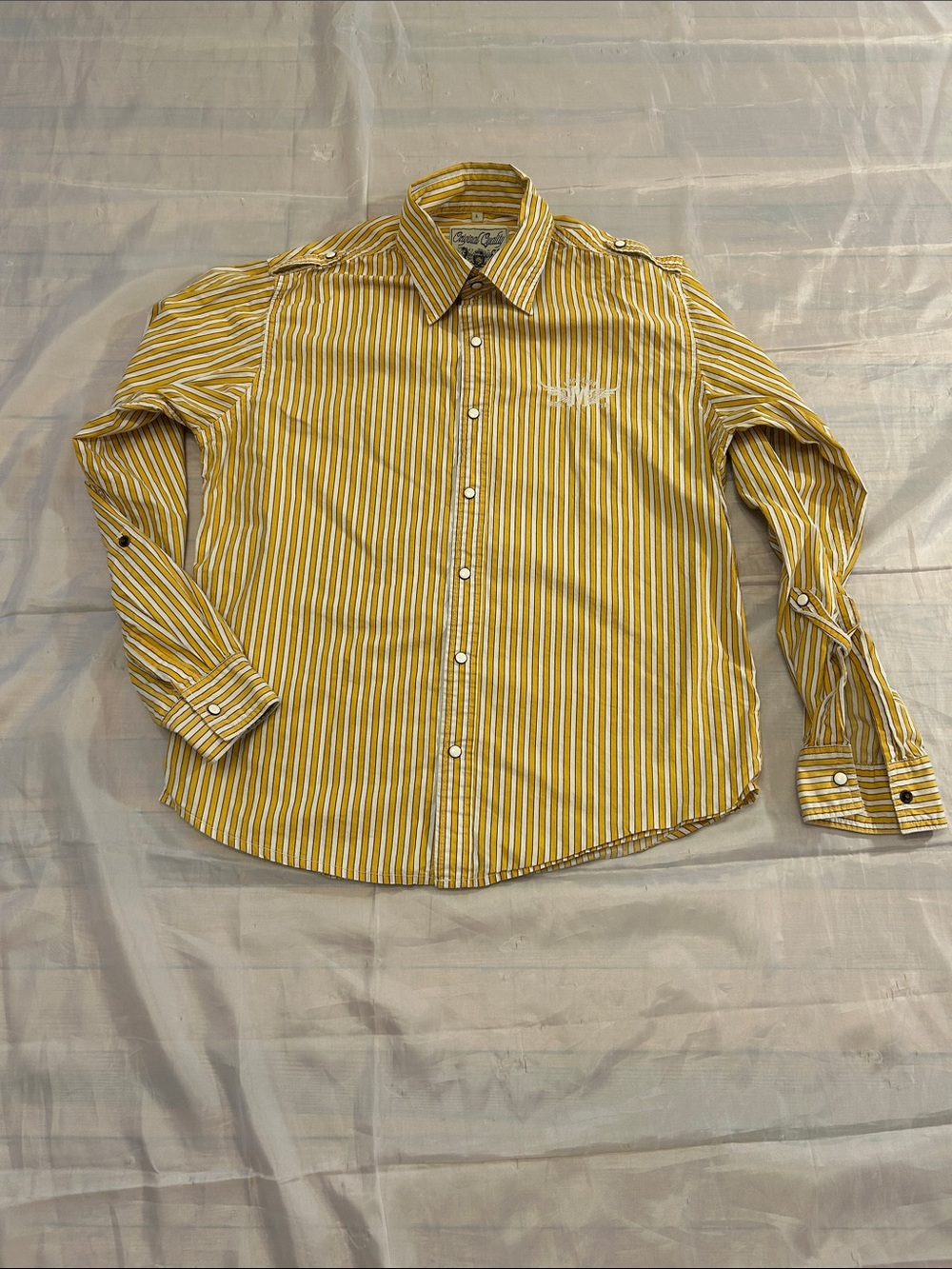 Vintage Mens Yellow Striped Button-Down Shirt - Casual Long Sleeve